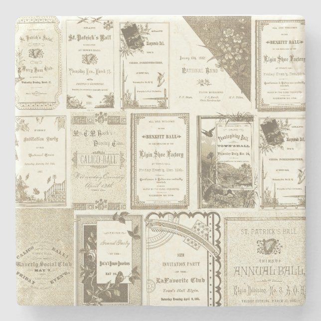 Elgin Illinois 1880's Sepia Club Einladungen Party Steinuntersetzer (Vorderseite)