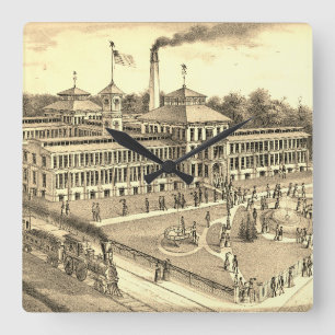 Elgin Uhr-Fabrik-Bild 1871 Elgin Illinois Quadratische Wanduhr