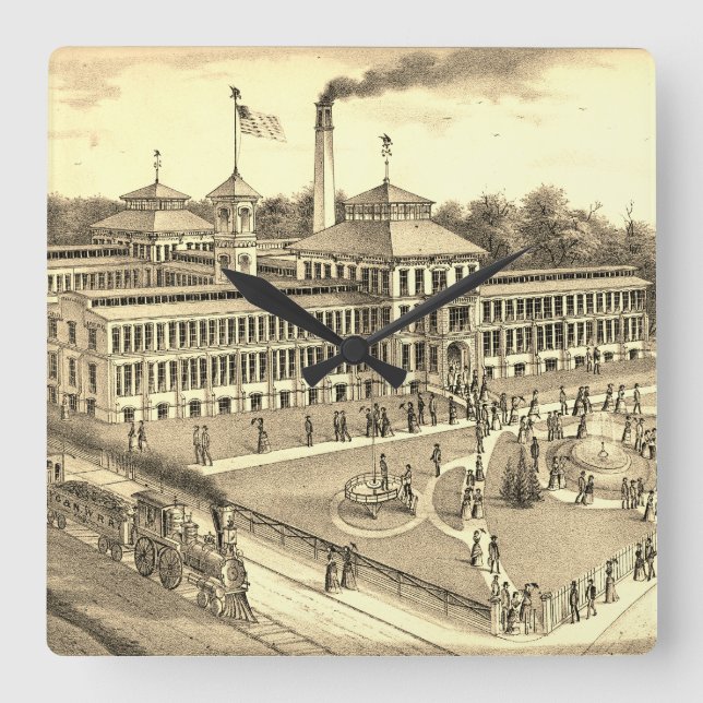 Elgin Watch Factory 1871 Image Elgin Illinois Quadratische Wanduhr (Vorderseite)