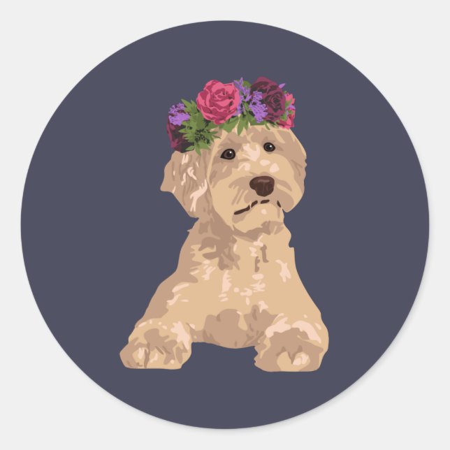 Eli The Sweet Blume Crown Golden Labradoodle Runder Aufkleber (Vorderseite)