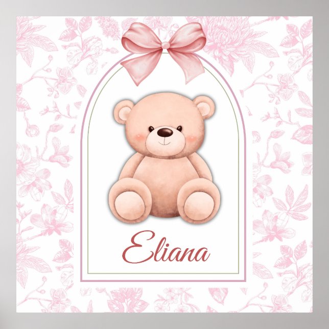 Eliana | Benutzerdefiniertes rosa Teddy-Bär-Kinder Poster (Vorne)
