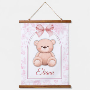Eliana Benutzerdefiniertes rosa Teddy-Bär-Kinder Wandteppich Mit Holzrahmen