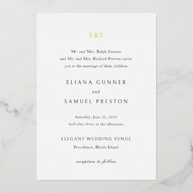 Eliana Monogram Classic Wedding Folieneinladung (Vorderseite)