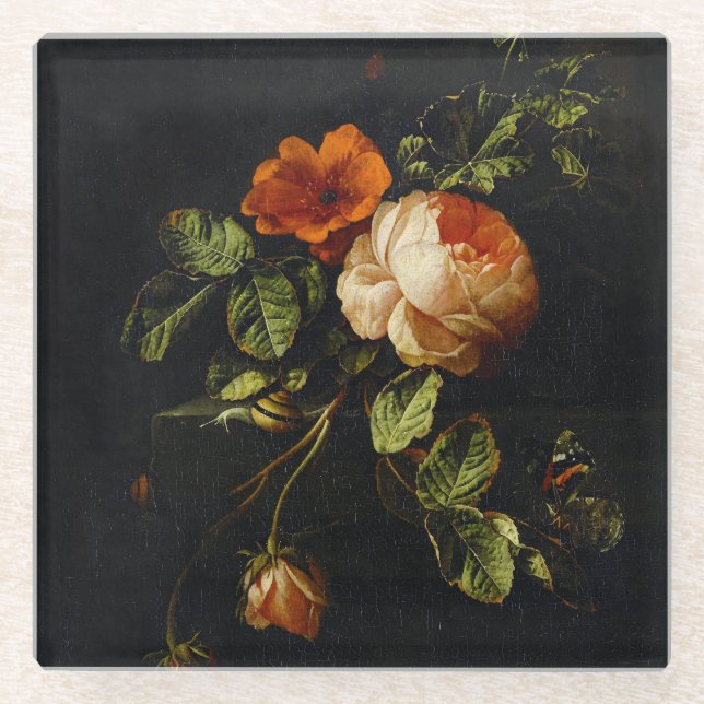 Elias van den Broeck, Stillleben mit Rose Glasuntersetzer (Vorderseite)