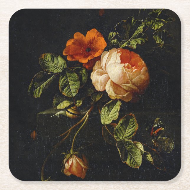 Elias van den Broeck, Stillleben mit Rose Rechteckiger Pappuntersetzer (Vorderseite)
