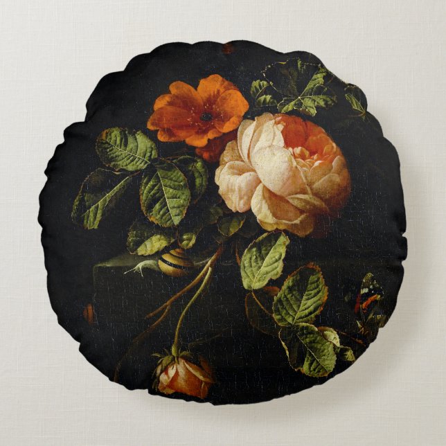 Elias van den Broeck, Stillleben mit Rose Rundes Kissen (Vorderseite)