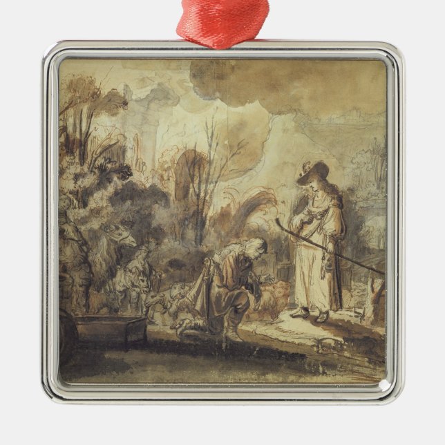 Eliezer und Rebecca am Brunnen Silbernes Ornament (Vorne)