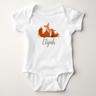 Elijah Name Reveal Fox Forest Animal Boy Whimsical Baby Strampler