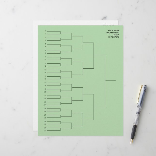 Eliminationsplan-Vorlagenseiten für 32 Spieler Briefbogen (Vorderseite/Rückseite Beispiel)