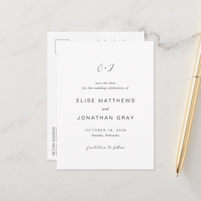 Elise Elegant Wedding Save the Date Ankündigungspostkarte (Vorderseite/Rückseite Beispiel)