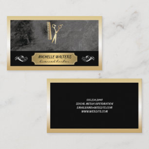 Elite Barber   Schwarzer Marmor Gold Border Visitenkarte