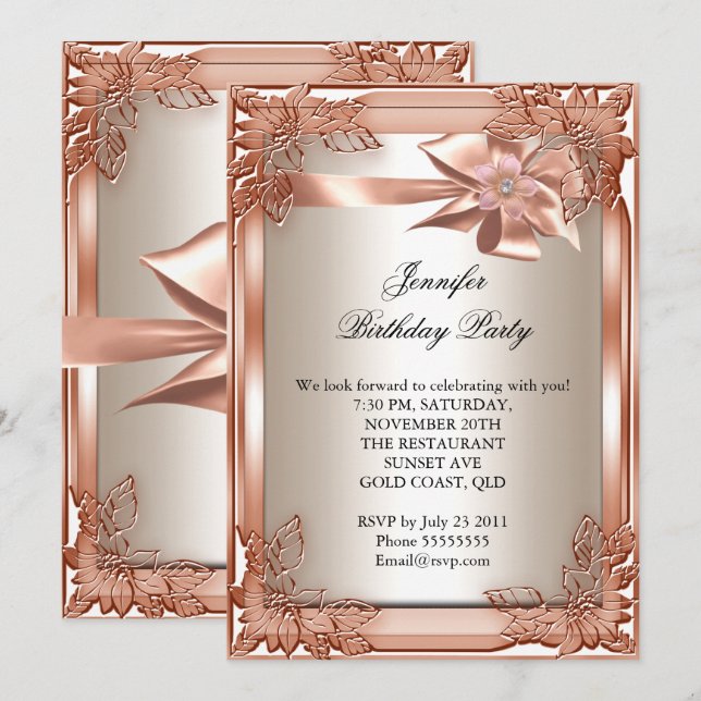 Elite Elegant Birthday Party Orange Cream Einladung (Vorne/Hinten)