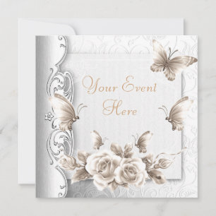 Elite Elegant Geburtstagsparty Beige Weiße Blume Einladung