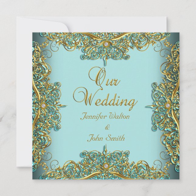 Elite Elegant Wedding Verziert Blue Set Gold Einladung (Vorderseite)
