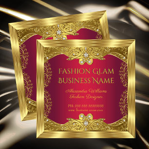 Elite Fashion Designer Red Gold Diamonds Quadratische Visitenkarte