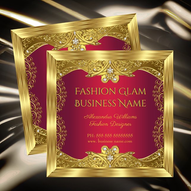 Elite Fashion Designer Red Gold Diamonds Quadratische Visitenkarte (Von Creator hochgeladen)