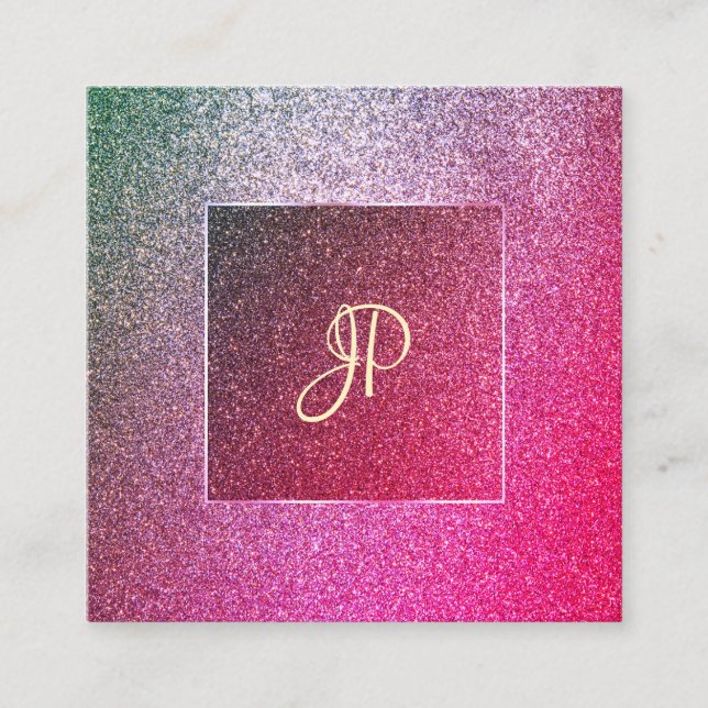 Elite-Glitzer-Vorlagenhandschrift Modernes Quadratische Visitenkarte (Vorderseite)