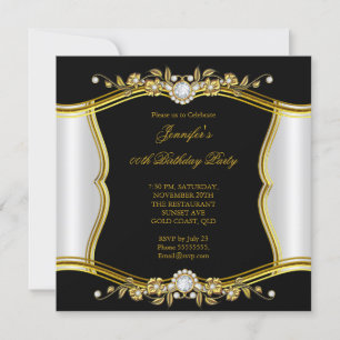 Elite Gold Black Floral Diamond Jewel Party Einladung