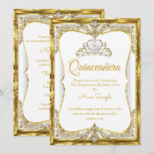 Elite Gold Weiße Perlen Prinzessin Quinceanera Einladung