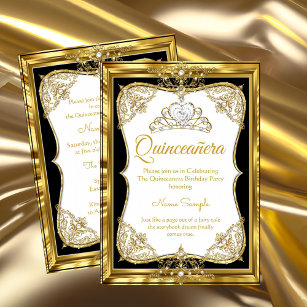 Elite Gold White Black Princess Quinceanera Tiara Einladung
