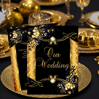 Elite-Hochzeit Gold Schwarz Florale Diamanten Einladung