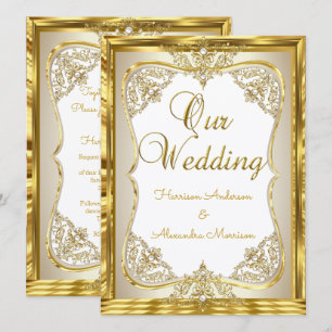 Elite-Hochzeit Gold Weiß beige Creme Perle  Einladung
