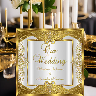 Elite-Hochzeit Gold Weiße Perlen Goldener Rahmen Einladung