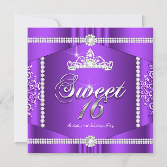 Elite Lila Lace Princess Sweet 16 Party Diamond Einladung (Vorderseite)