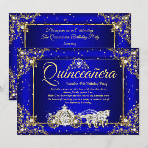 Elite Prinzessin Quinceanera Königlich Blau Gold G Einladung