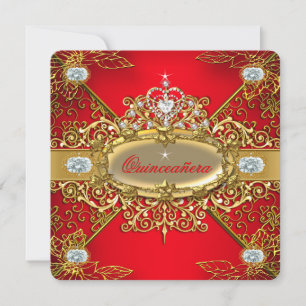 Elite Quinceañera Königlich Rot Gold Damast 15. Pa Einladung