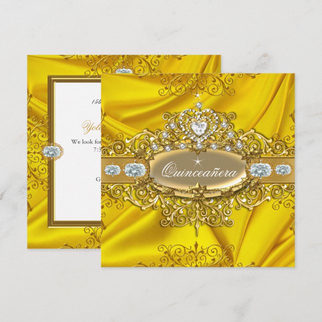 Elite Quinceanera Yellow Silver Gold Party Einladung (Vorne/Hinten)