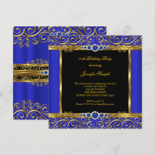 Elite Royal Blue Gold Damask Pearl Birthday 2 Einladung