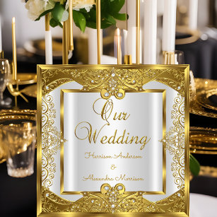 Elite Wedding Gold White Pearls Goldener Rahmen Einladung