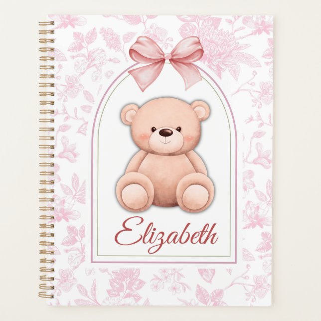 Elizabeth | Benutzerdefiniertes rosa Teddy-Bär-Kin Planer (Vorderseite)