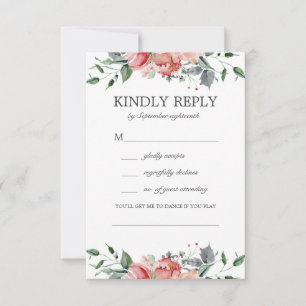 Elizabeth Elegant Rosa Blumen Song Request Hochzei RSVP Karte