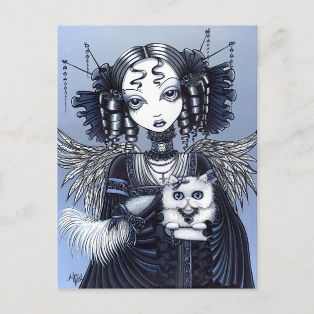 Elizabeth Gothic Viktorianisch Persian Cat Angel Postkarte (Vorderseite)