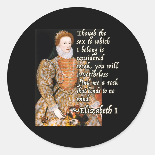 Elizabeth I. Tudor Monarch Portrait Zitat kraftvol Runder Aufkleber (Vorderseite)