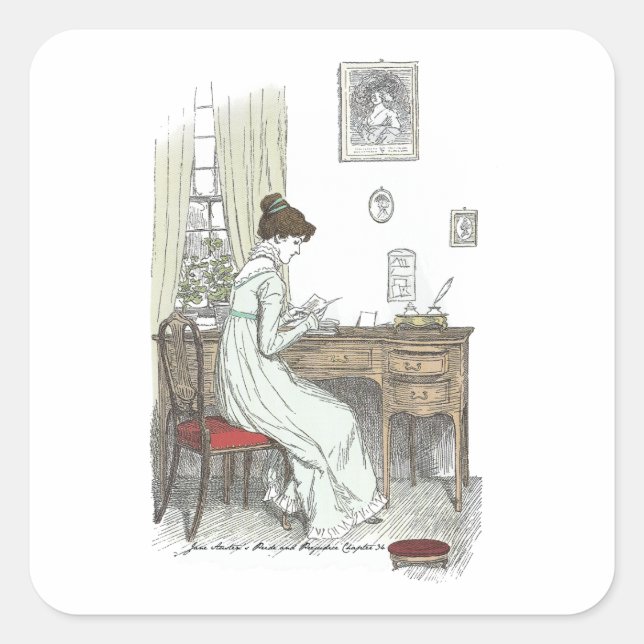 Elizabeth Letters, Jane Austen Pride und Prejudice Quadratischer Aufkleber (Vorderseite)