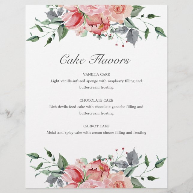 Elizabeth Pink Floral Cake Flavors Wedding Sign (Vorderseite)