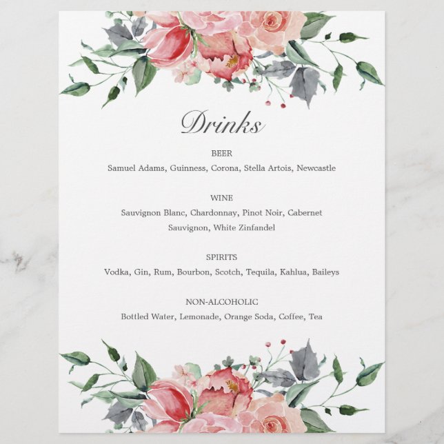 Elizabeth Pink Floral Drinks Wedding Sign (Vorderseite)