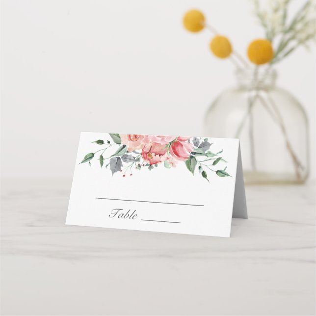 Elizabeth Pink Floral Wedding Platzkarte (Vorderseite)