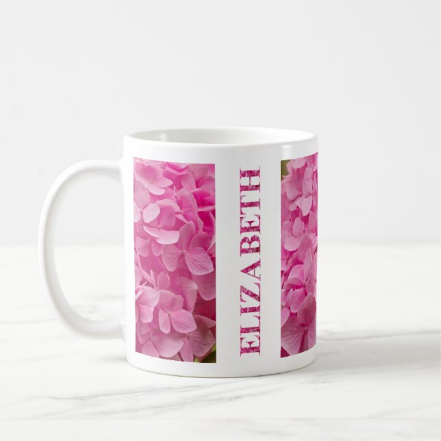 "Elizabeth" Pink Spring Hydrangea Blumenschrift Kaffeetasse (Links)