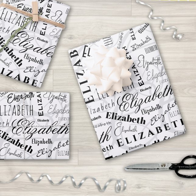 Elizabeth Schwarz-weiß Individuelle Name Geschenkpapier Set (Von Creator hochgeladen)