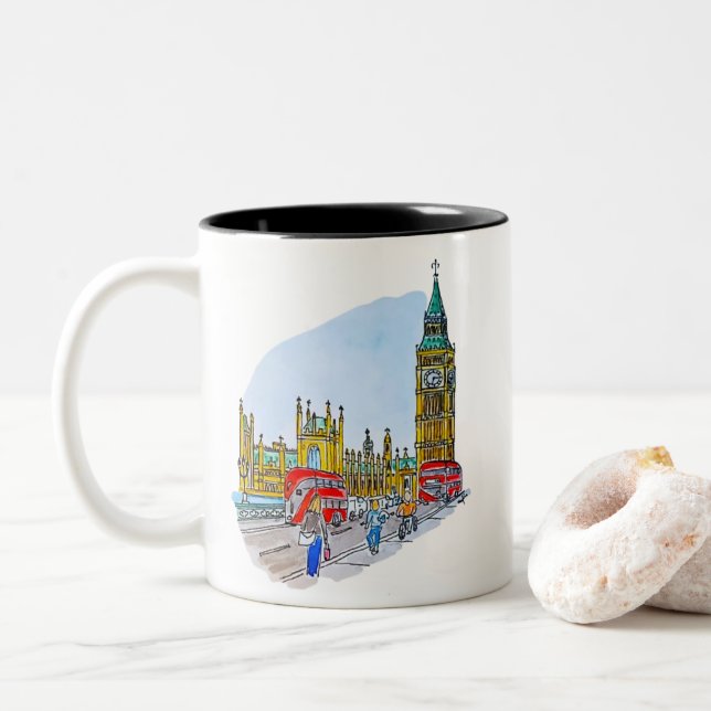 Elizabeth Tower, alias Big Ben Zweifarbige Tasse (Mit Donut)
