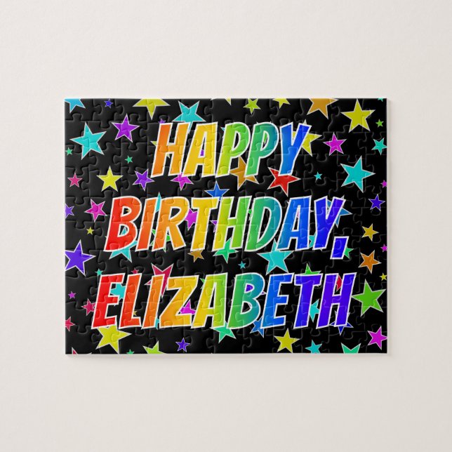 "ELIZABETH" Vorname, Spaß "GLÜCKLICHER BIRTHTAG" (Horizontal)