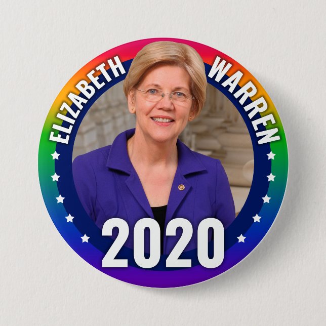 Elizabeth Warren 2020 - Gay Pride Rainbow Button (Vorderseite)