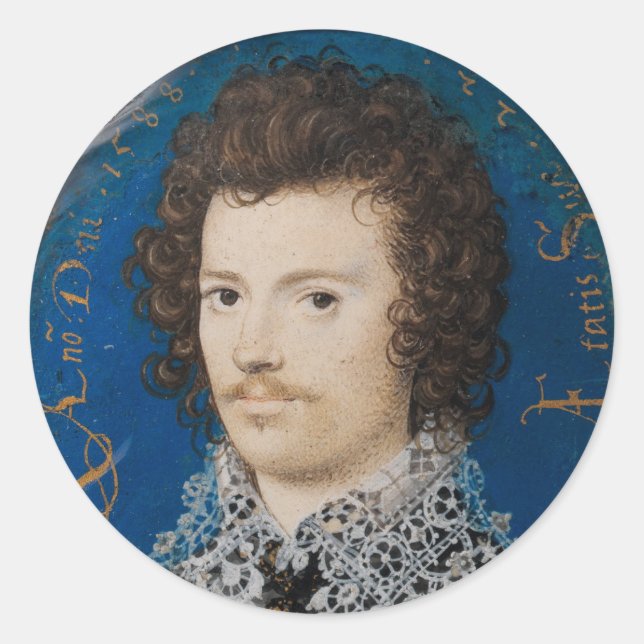 Elizabethan Portrait Miniatur Nicholas Hilliard Runder Aufkleber (Vorderseite)