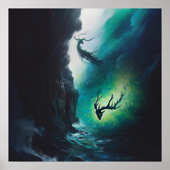 Elk Antlers Magical Hexy AI Art Matt Value Poster (Vorne)
