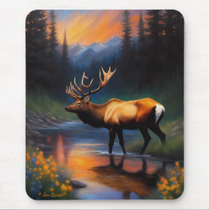 Elk at Mountain Stream Schöne Malerei Mousepad