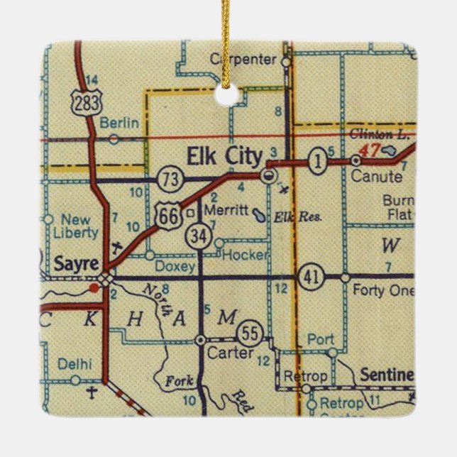 Elk City Oklahoma Retro Keramikornament (Rückseite)